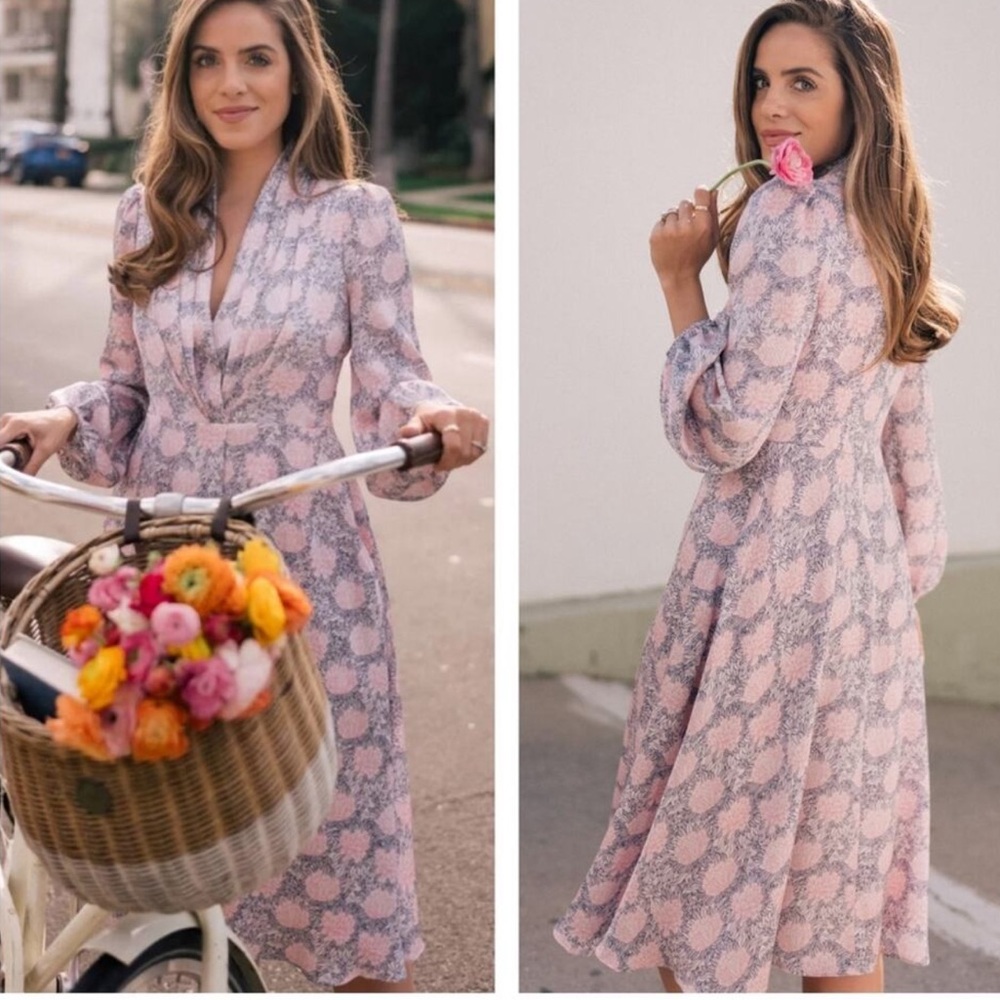 Gal Meets Glam Soft Pink Lizzie Floral Long Sleeve Dress